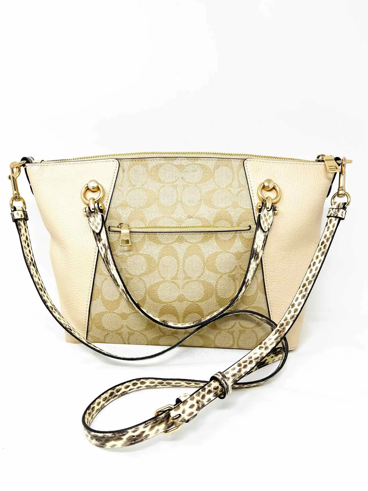 Coach Beige/Cream Signature Leather AS IS Designer Satchel