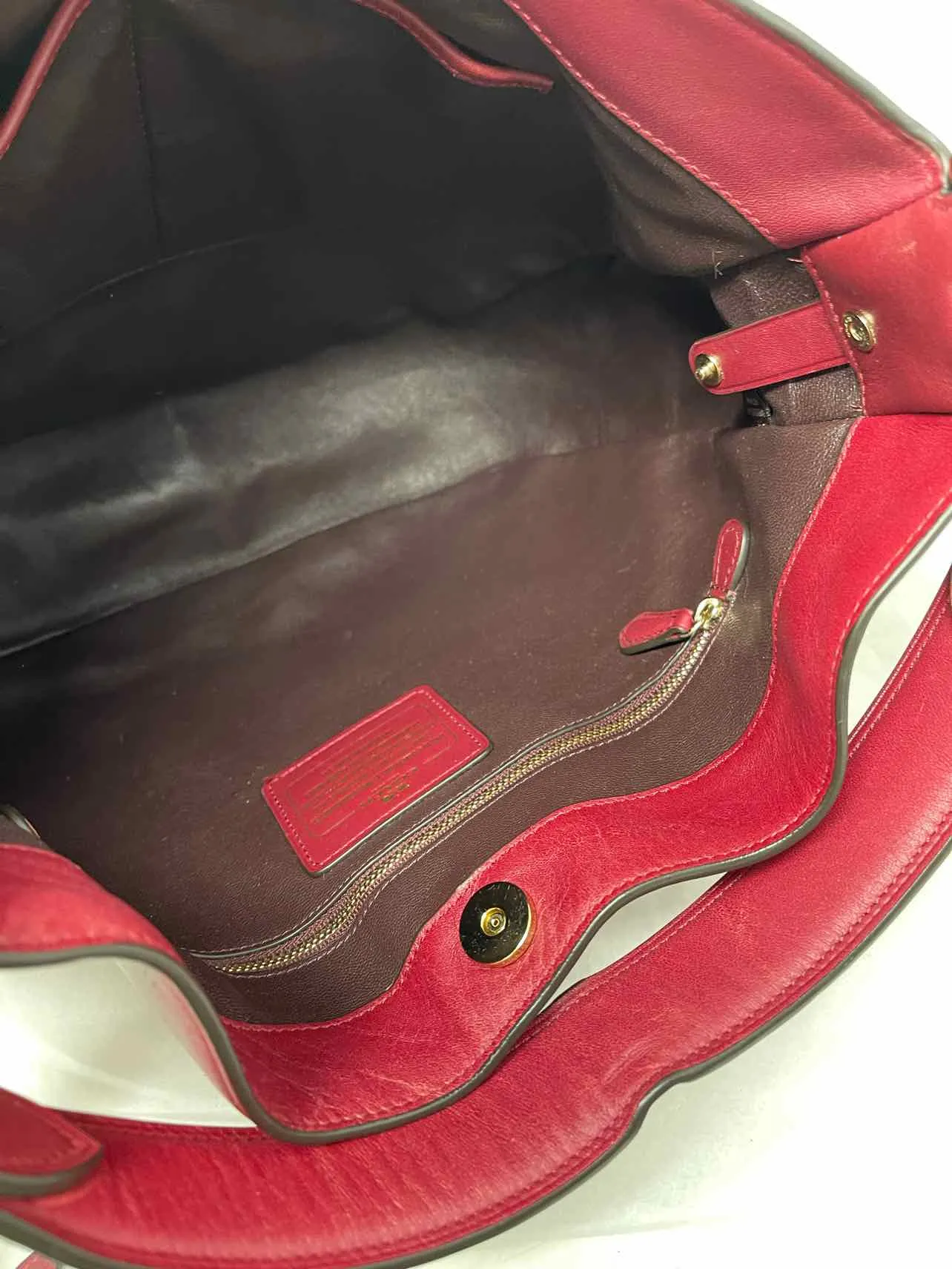 Coach Red Solid Leather Designer Satchel