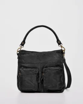 COBB & CO Morley Washed Leather Hobo w/ Crossbody Strap Black