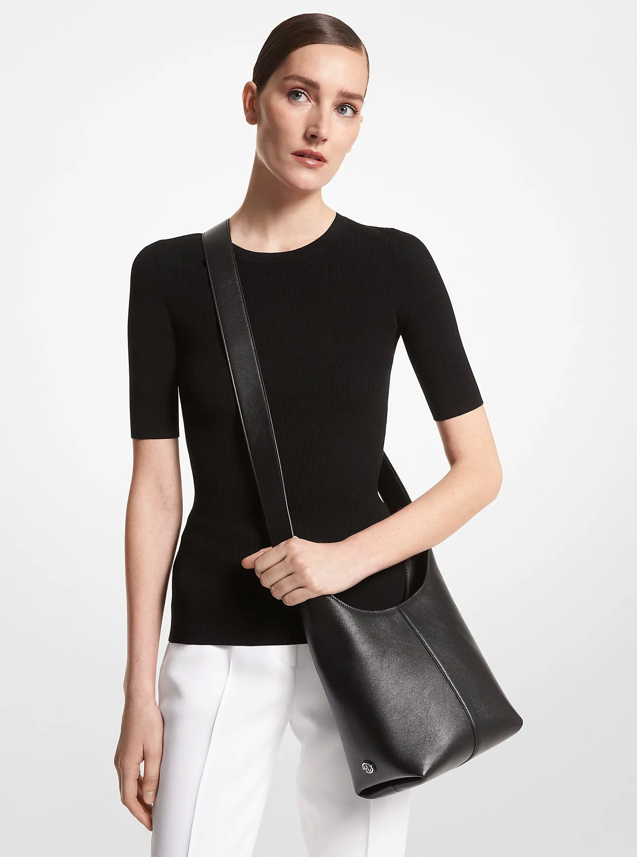 Dede Michael Kors Mini Leather Hobo Bag, Black