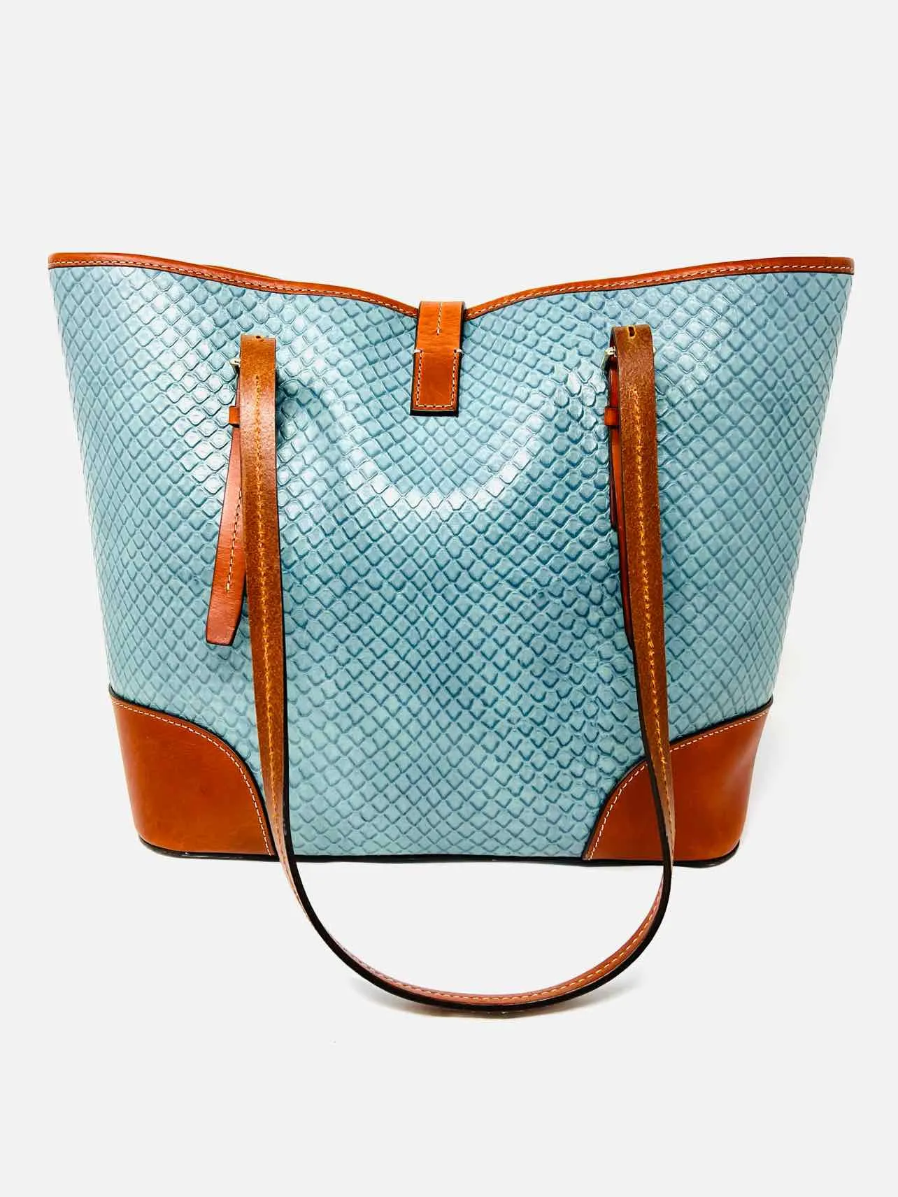 Dooney & Bourke Blue/Cognac Shoulder Bag Embossed Leather W/ BAG! Designer Tote