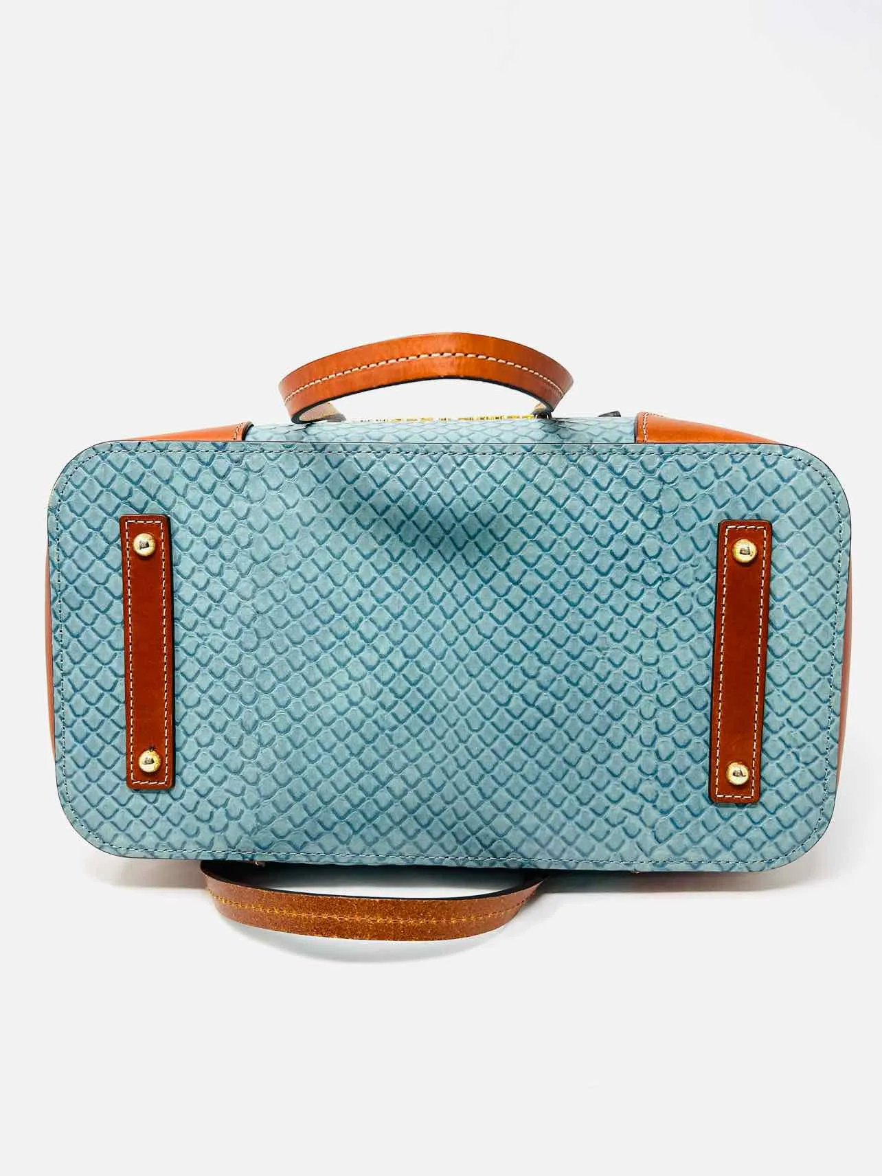 Dooney & Bourke Blue/Cognac Shoulder Bag Embossed Leather W/ BAG! Designer Tote
