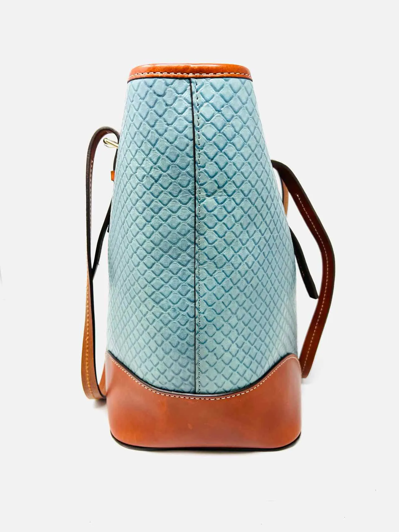 Dooney & Bourke Blue/Cognac Shoulder Bag Embossed Leather W/ BAG! Designer Tote
