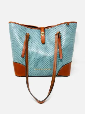 Dooney & Bourke Blue/Cognac Shoulder Bag Embossed Leather W/ BAG! Designer Tote