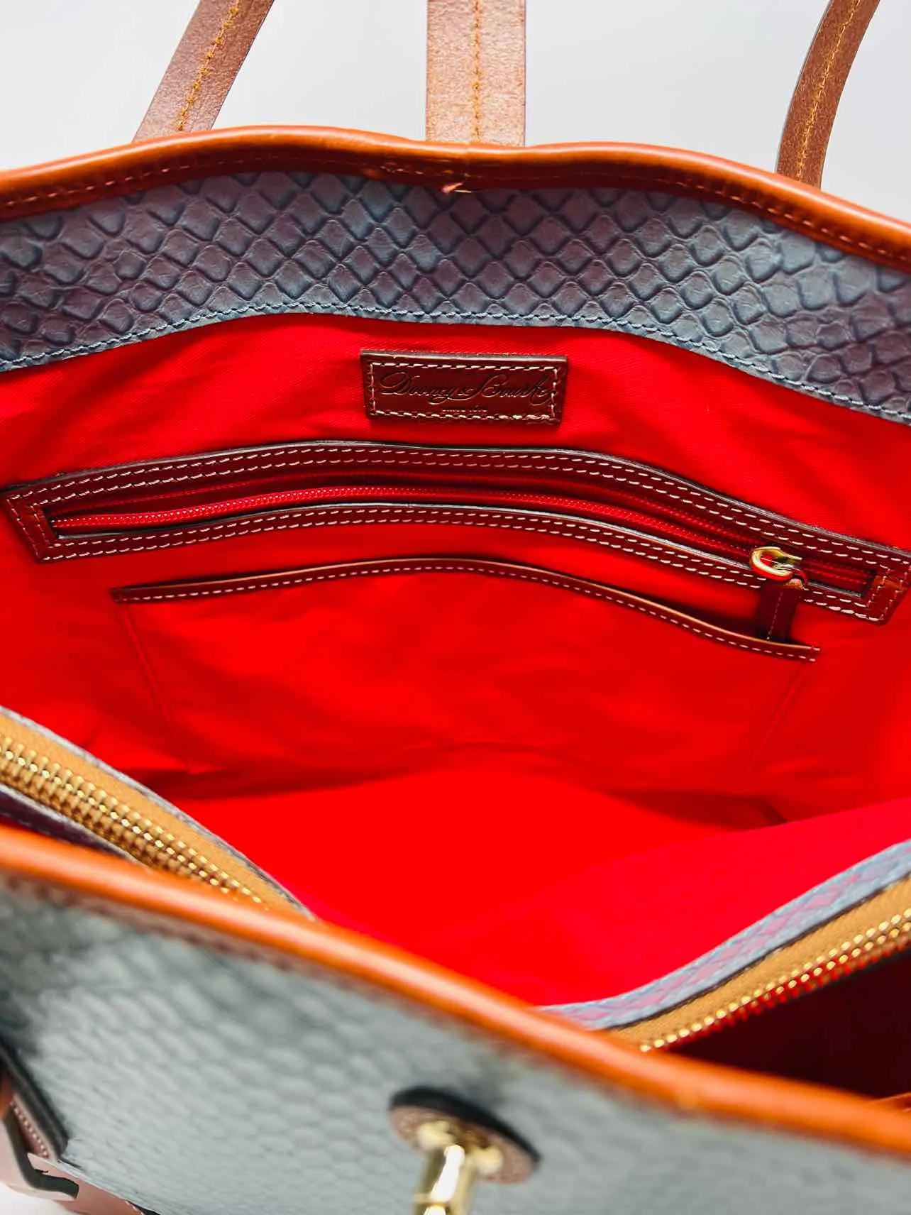 Dooney & Bourke Blue/Cognac Shoulder Bag Embossed Leather W/ BAG! Designer Tote