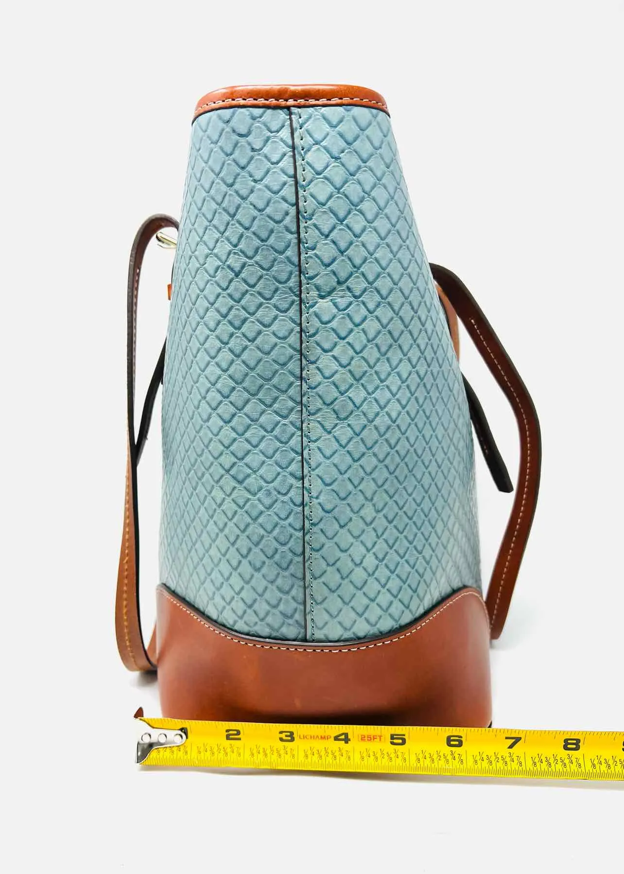 Dooney & Bourke Blue/Cognac Shoulder Bag Embossed Leather W/ BAG! Designer Tote