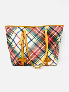 Dooney & Bourke Tan/Multi Shoulder Bag Plaid Leather Designer Tote