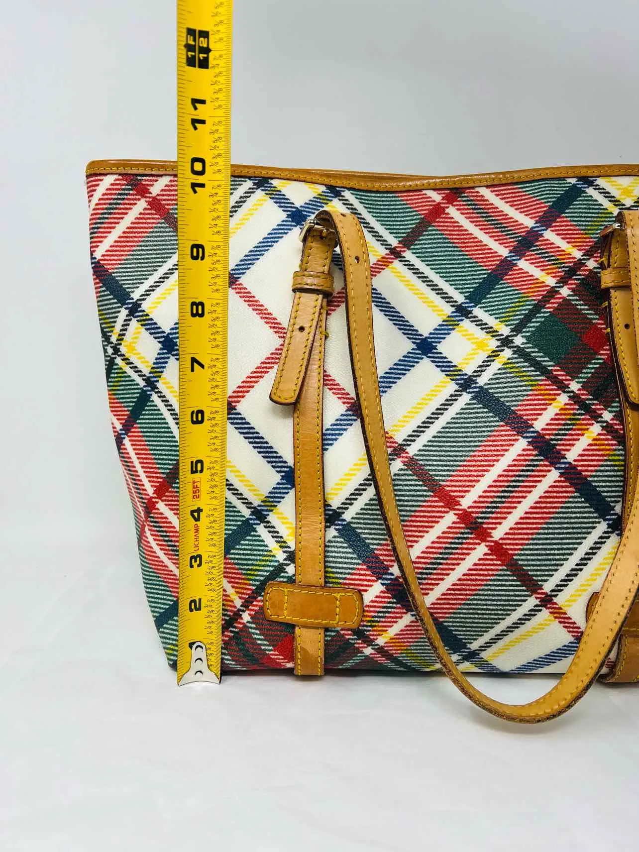Dooney & Bourke Tan/Multi Shoulder Bag Plaid Leather Designer Tote