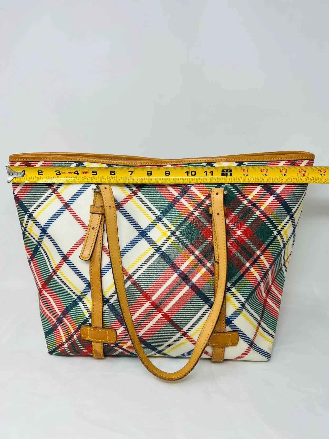 Dooney & Bourke Tan/Multi Shoulder Bag Plaid Leather Designer Tote
