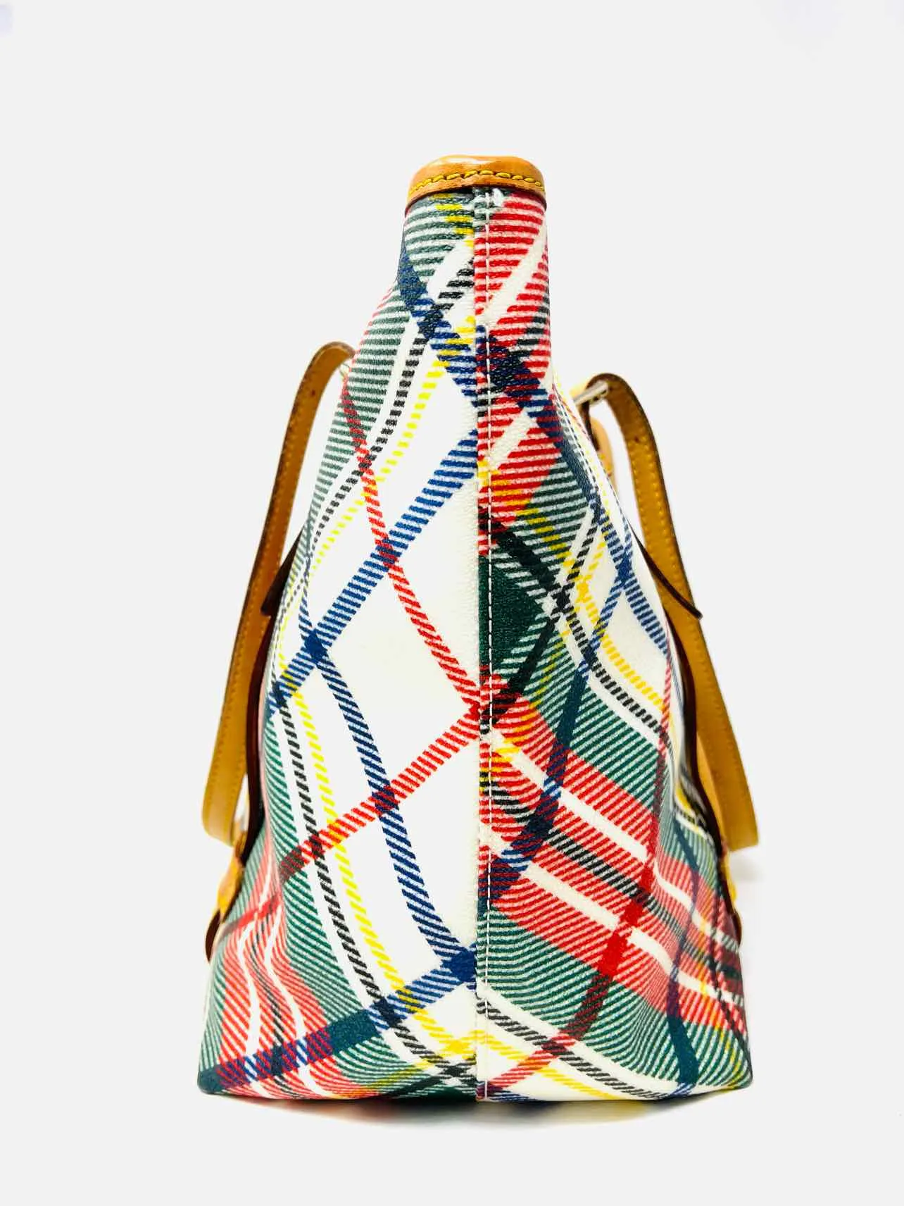 Dooney & Bourke Tan/Multi Shoulder Bag Plaid Leather Designer Tote