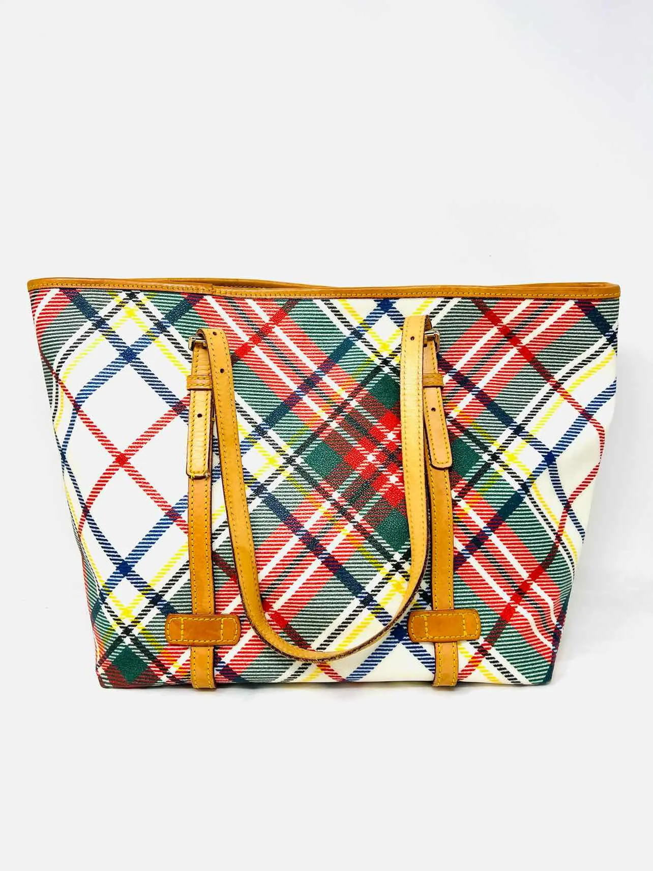 Dooney & Bourke Tan/Multi Shoulder Bag Plaid Leather Designer Tote