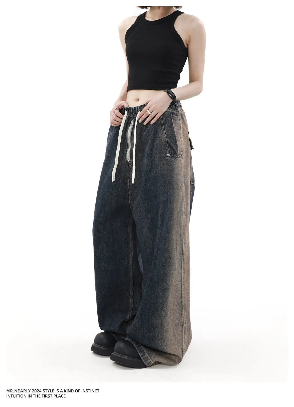 Drawstring Tie-Dyed Jeans