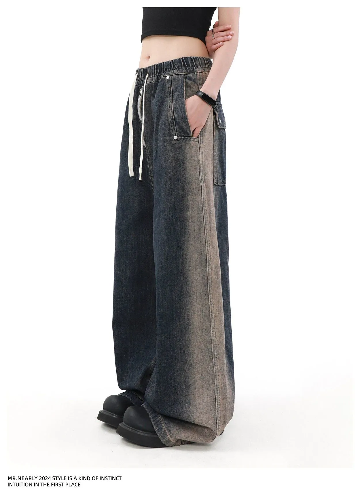 Drawstring Tie-Dyed Jeans