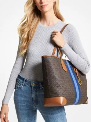 Eva Large Signature Logo Stripe Tote Bag