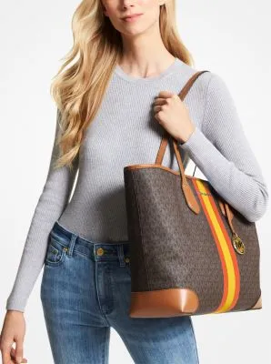 Eva Large Signature Logo Stripe Tote Bag