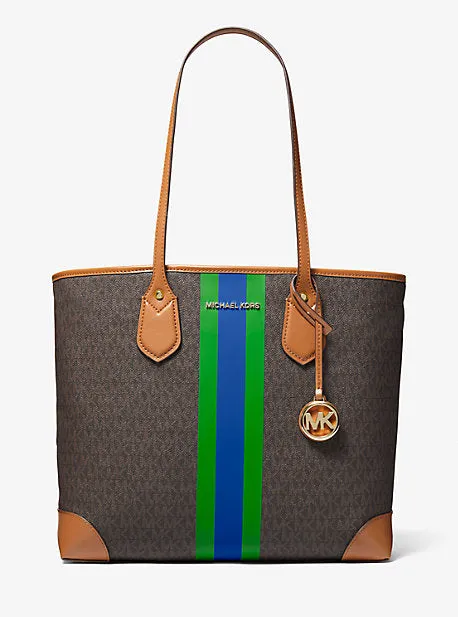 Eva Large Signature Logo Stripe Tote Bag