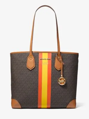 Eva Large Signature Logo Stripe Tote Bag