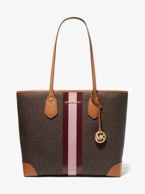 Eva Large Signature Logo Stripe Tote Bag
