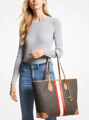 Eva Large Signature Logo Stripe Tote Bag