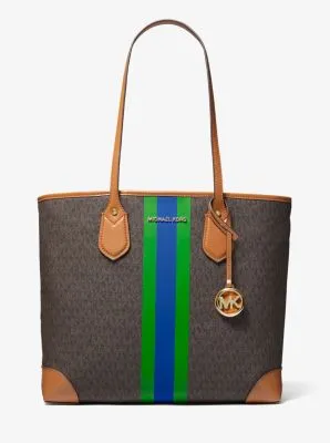 Eva Large Signature Logo Stripe Tote Bag