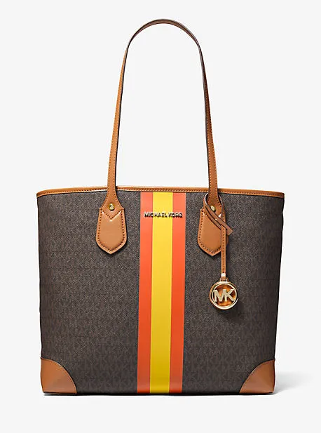 Eva Large Signature Logo Stripe Tote Bag