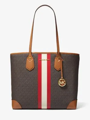 Eva Large Signature Logo Stripe Tote Bag
