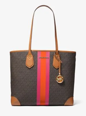 Eva Large Signature Logo Stripe Tote Bag
