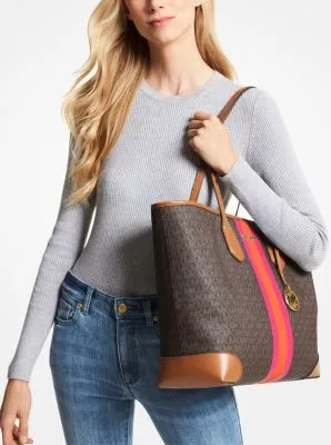 Eva Large Signature Logo Stripe Tote Bag