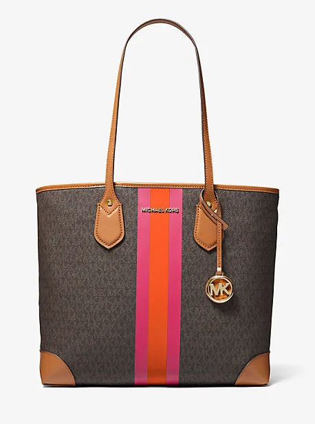 Eva Large Signature Logo Stripe Tote Bag