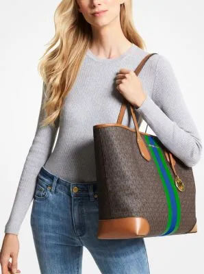 Eva Large Signature Logo Stripe Tote Bag