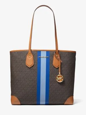 Eva Large Signature Logo Stripe Tote Bag