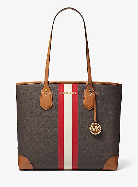 Eva Large Signature Logo Stripe Tote Bag