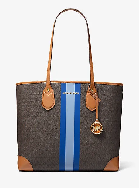 Eva Large Signature Logo Stripe Tote Bag