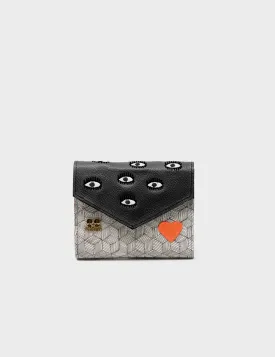 Fiona Black and Cream Leather Wallet - All Over Eyes Embroidery