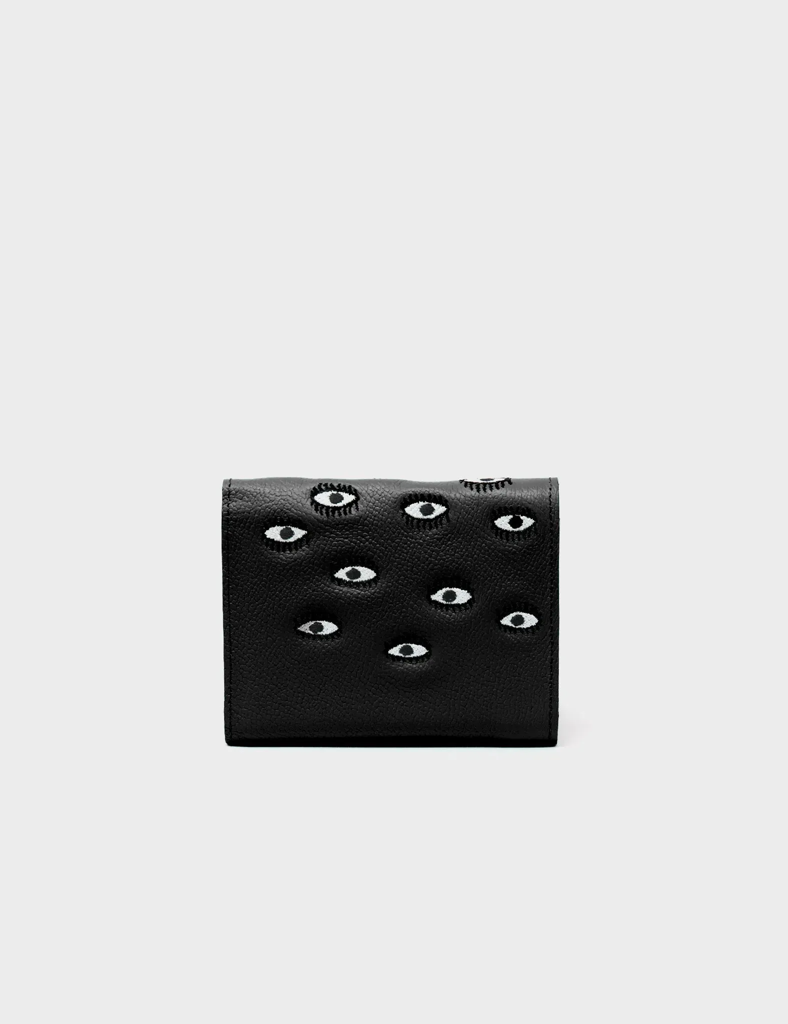 Fiona Black and Cream Leather Wallet - All Over Eyes Embroidery