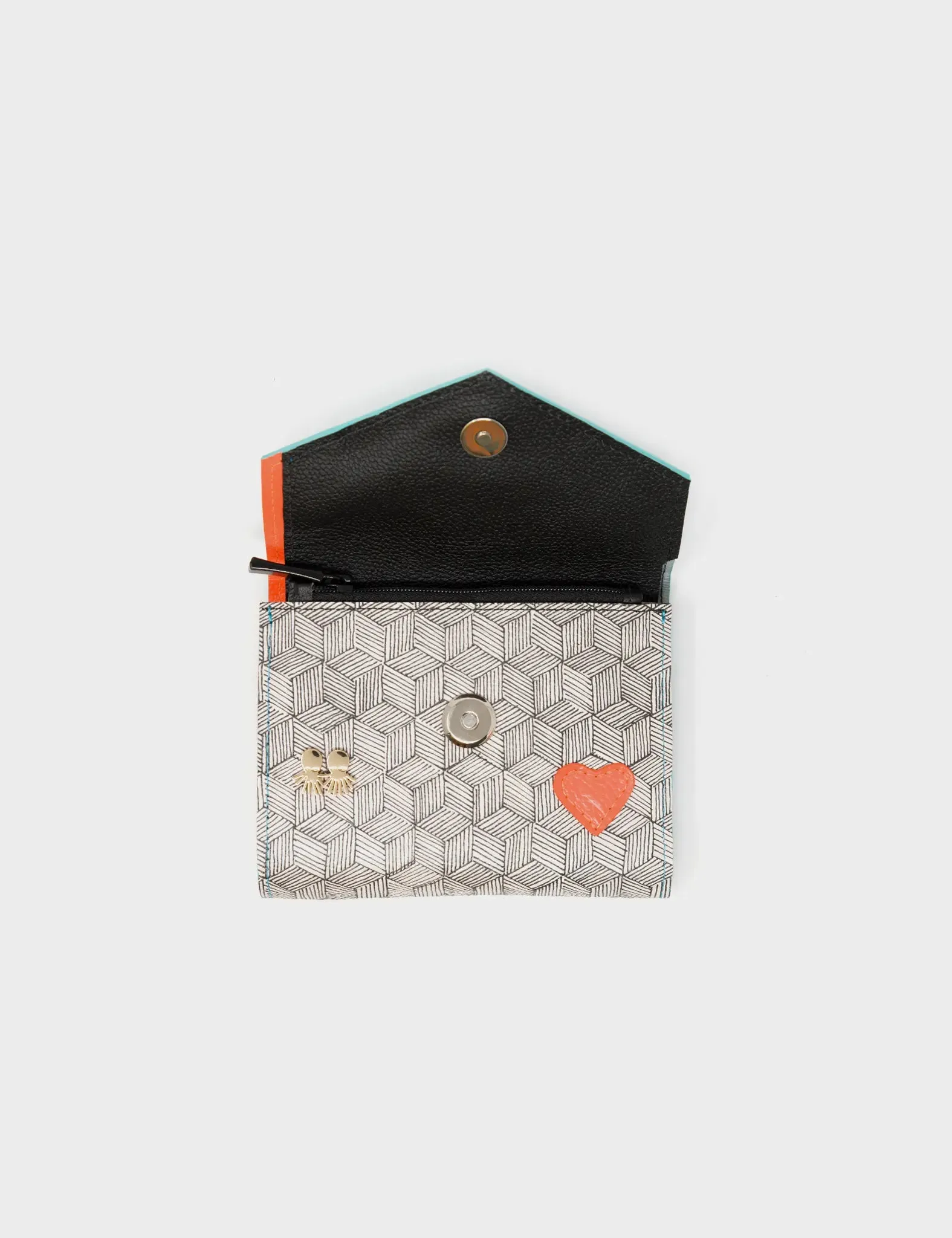 Fiona Black and Cream Leather Wallet - All Over Eyes Embroidery