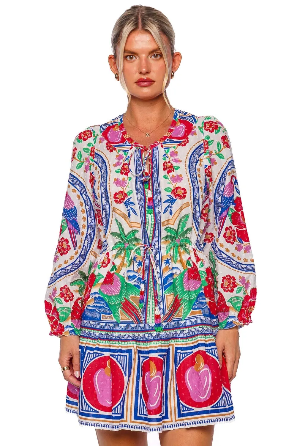 Flowers Beach Long Sleeve Mini Dress