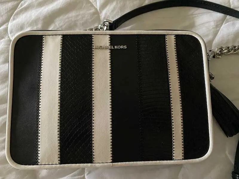 Ginny Medium Striped Leather Crossbody Bag