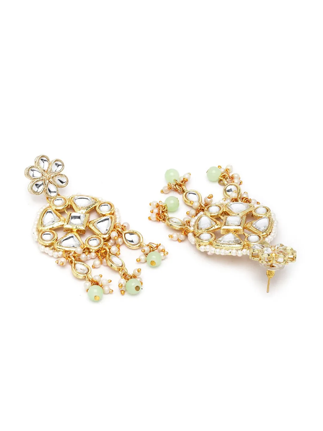 Gold-plated Light Green Beads Kundan Studded Jewellery Set