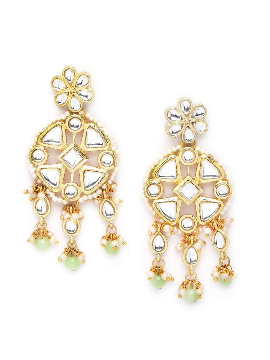 Gold-plated Light Green Beads Kundan Studded Jewellery Set