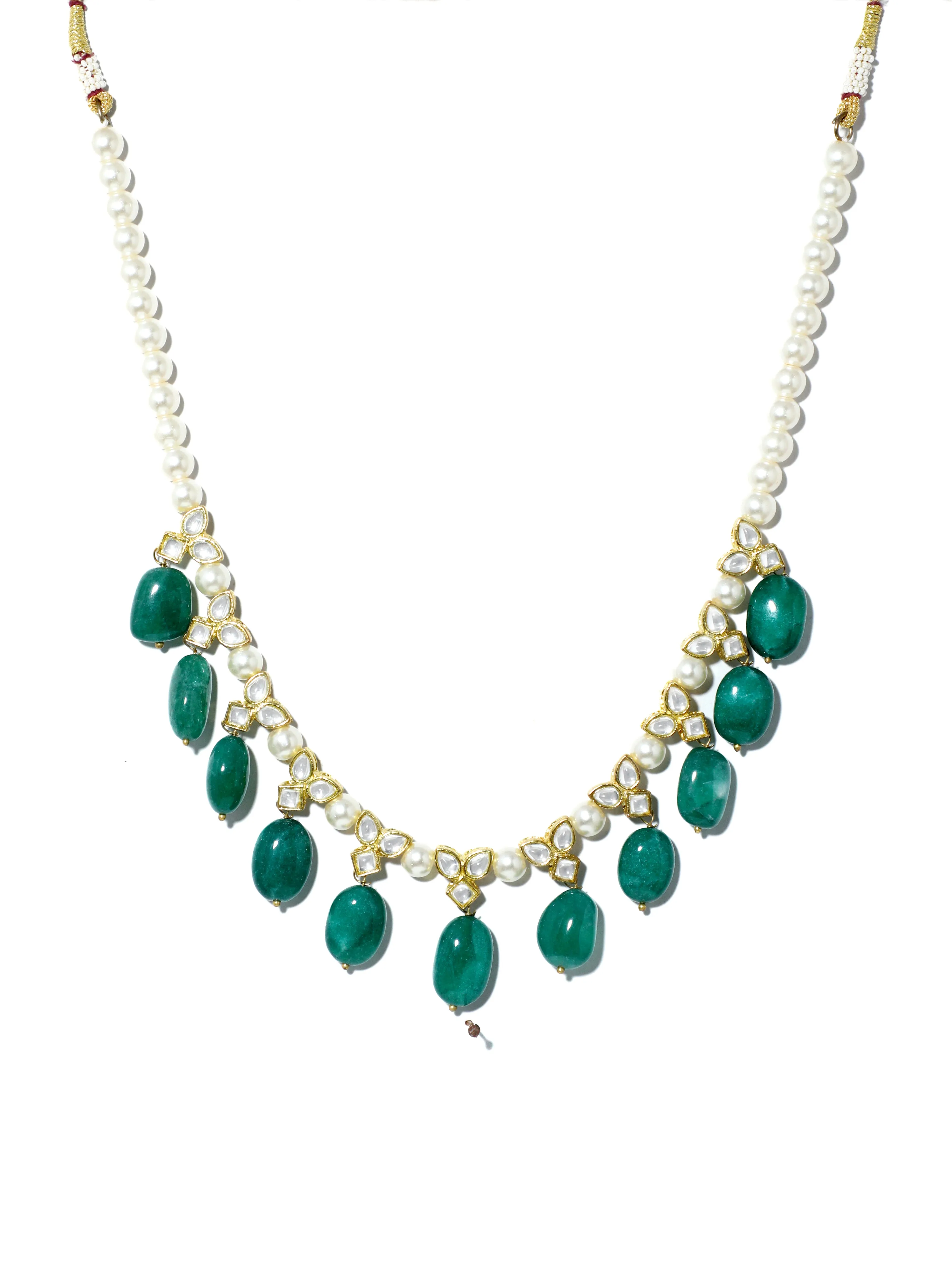 Green Stones and White Pearl Kundan Necklace Set