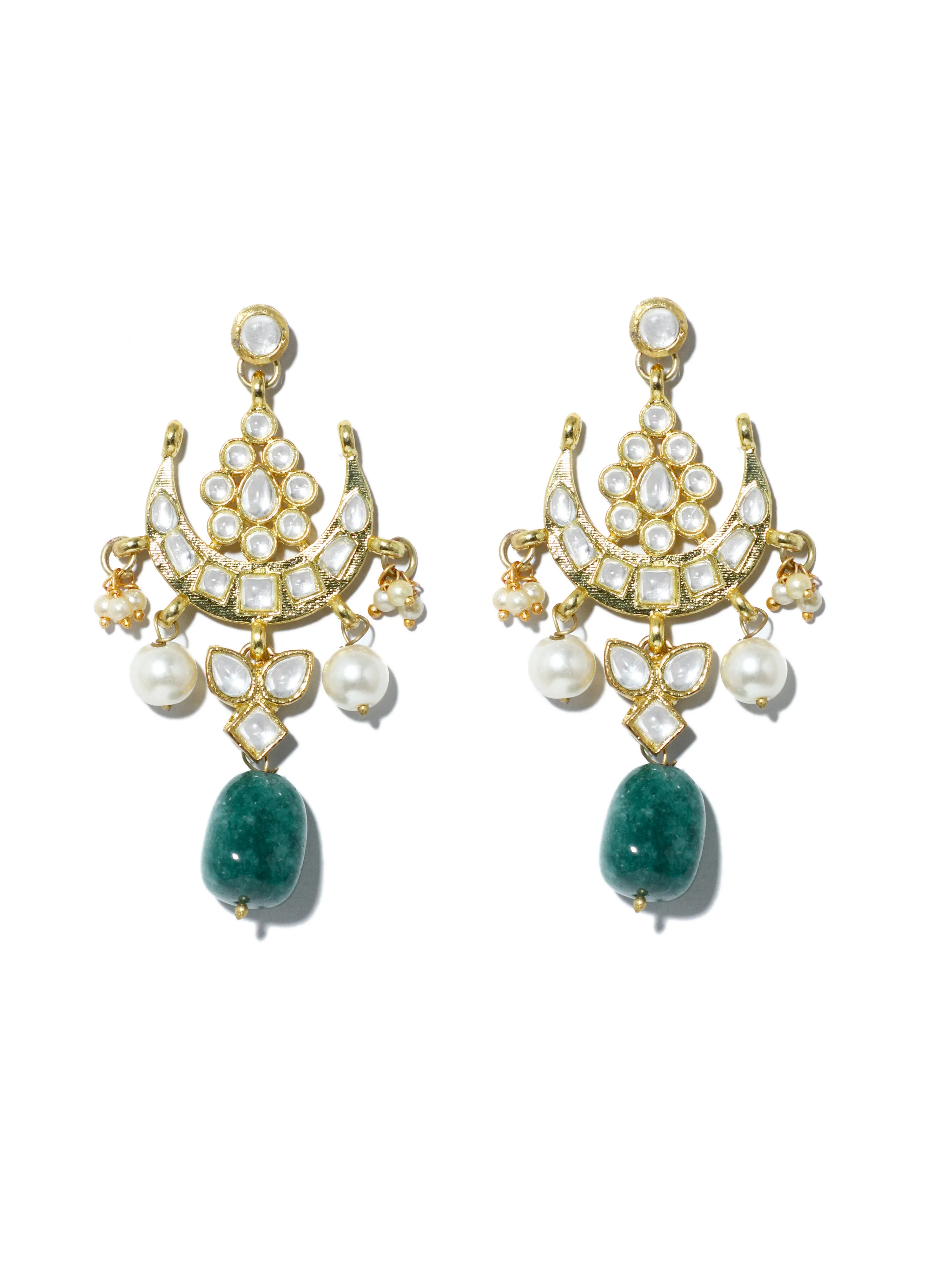 Green Stones and White Pearl Kundan Necklace Set
