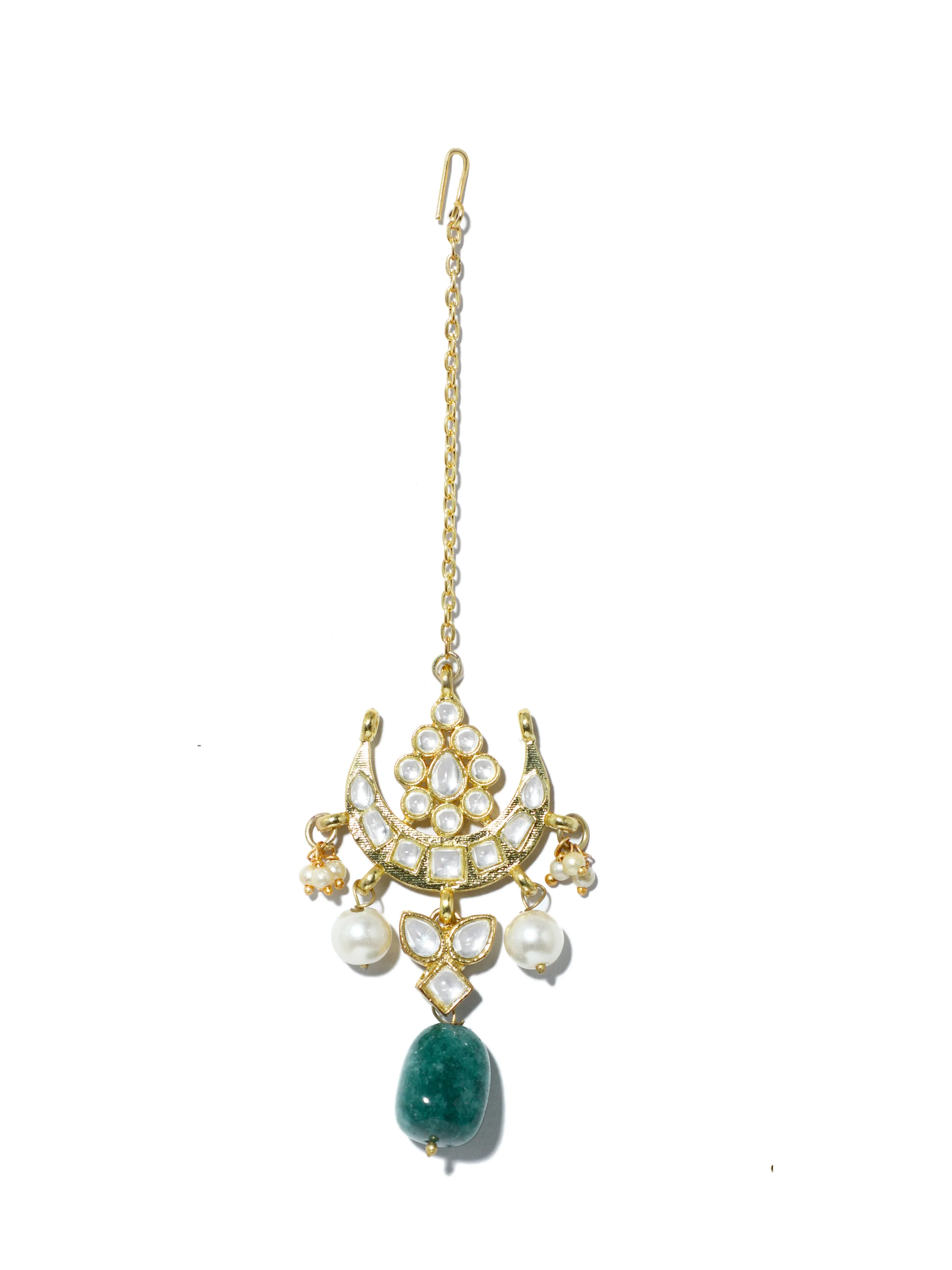 Green Stones and White Pearl Kundan Necklace Set
