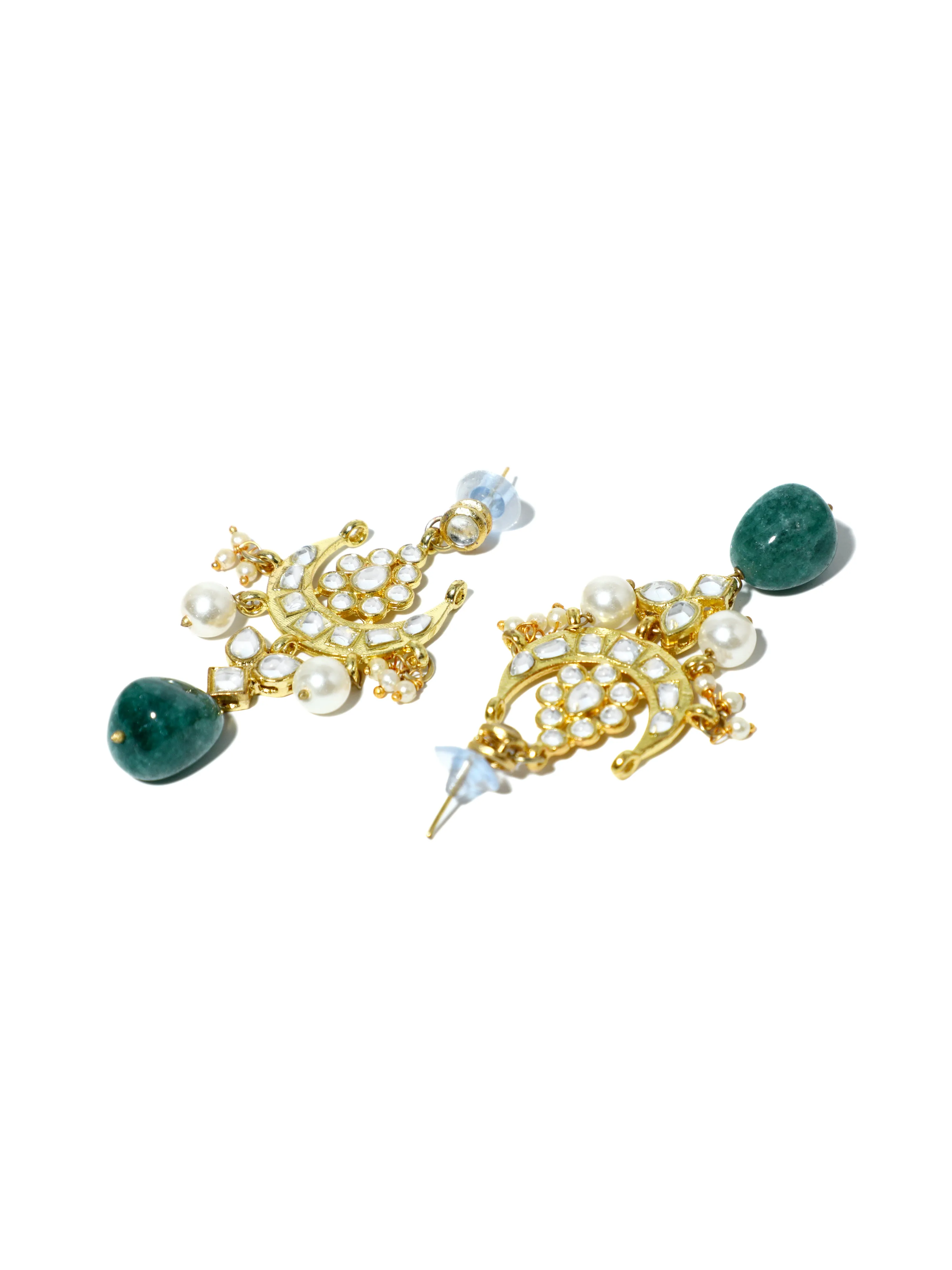 Green Stones and White Pearl Kundan Necklace Set