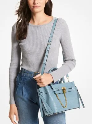 Hamilton Legacy Small Crocodile Embossed Leather Belted Satchel