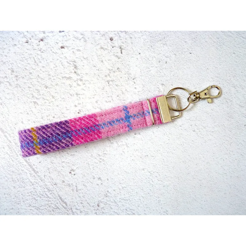 Harris Tweed Wristlet Keyring - Pink & Purple