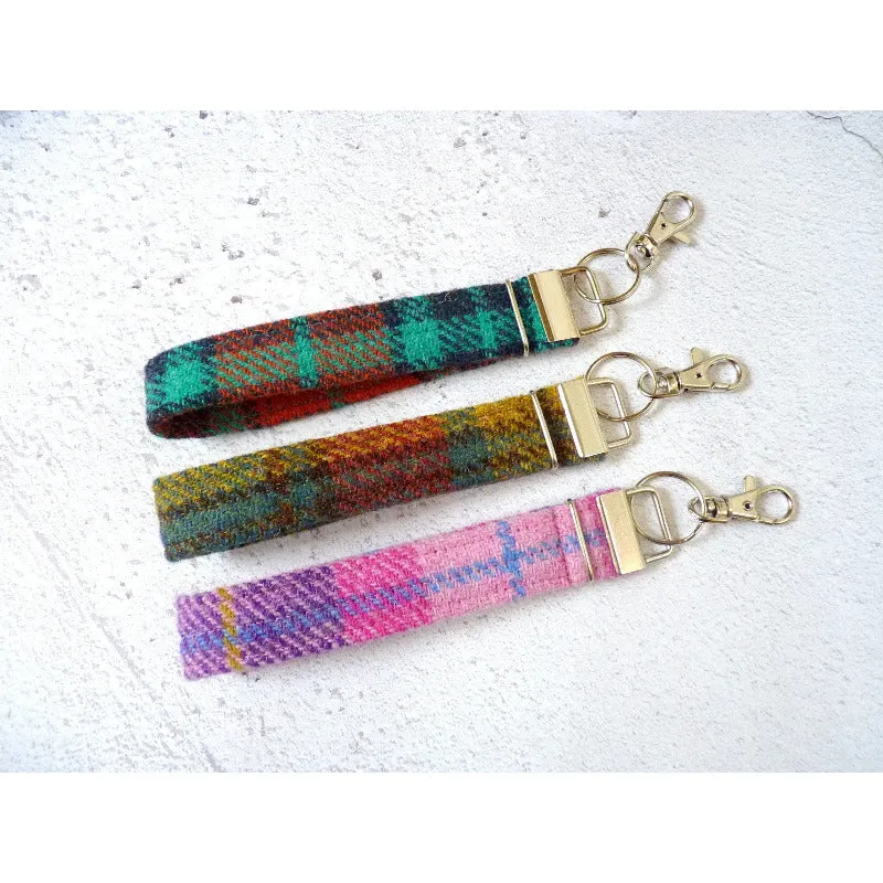 Harris Tweed Wristlet Keyring - Pink & Purple