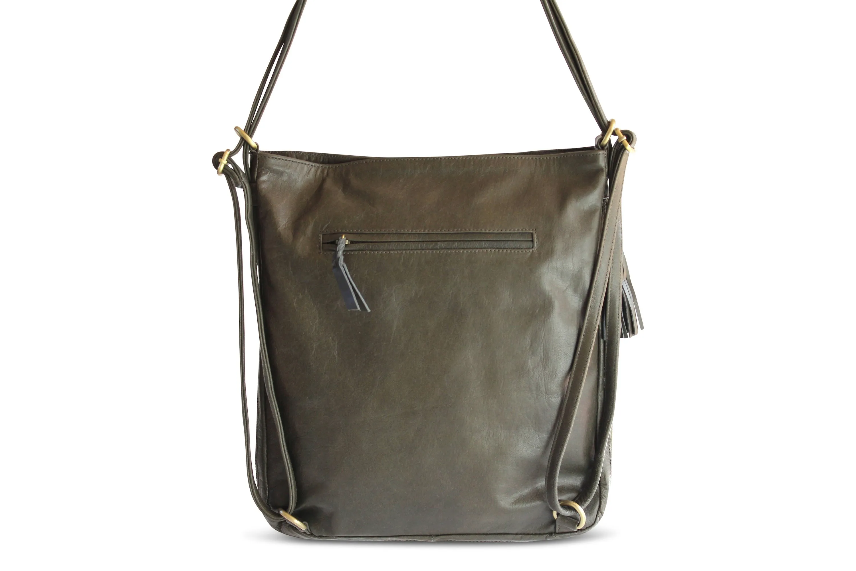 ISABEL LEATHER BACKPACK IN OLIVE GREY