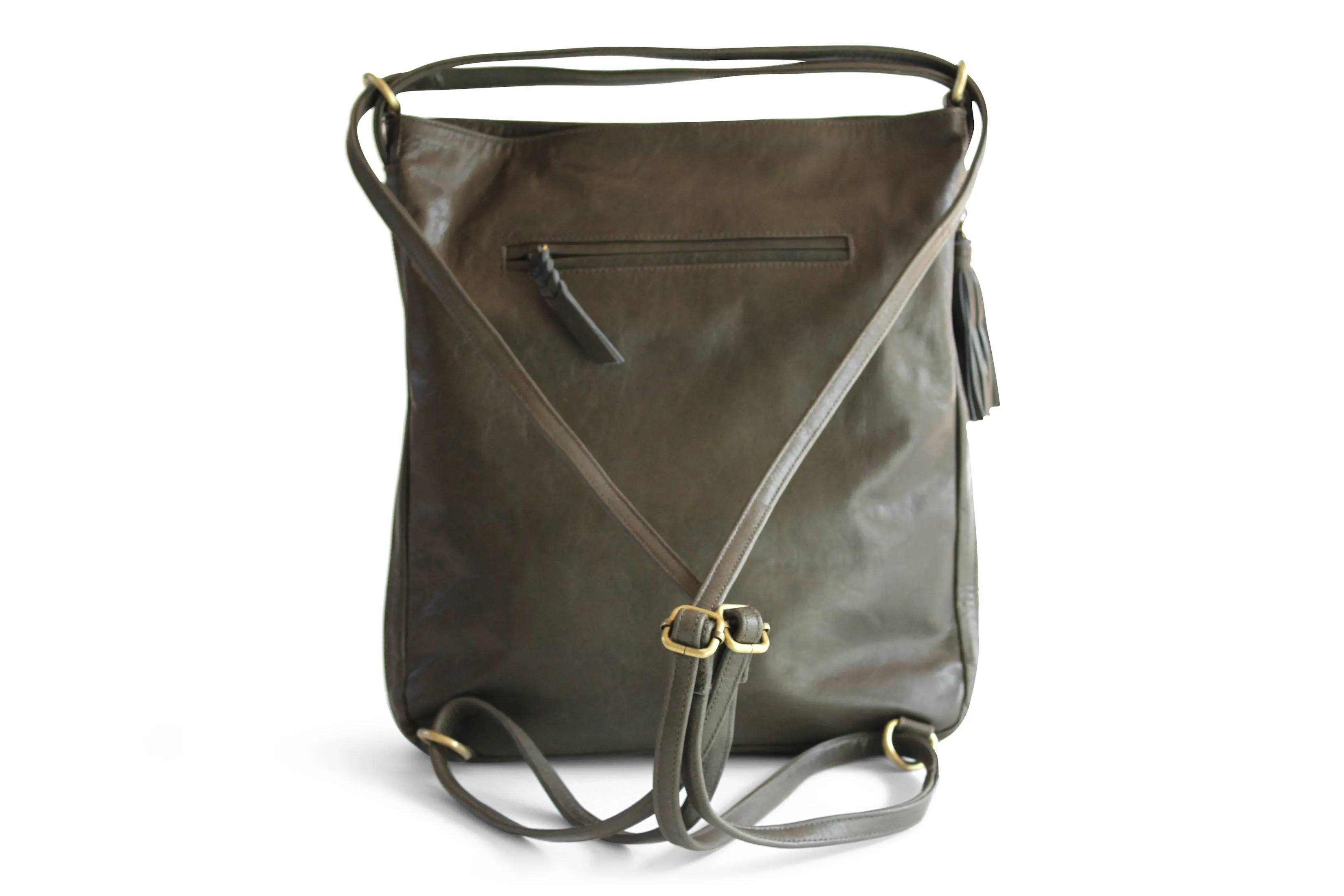 ISABEL LEATHER BACKPACK IN OLIVE GREY