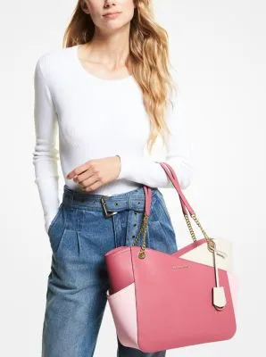 Jet Set Large Color-Block Saffiano Leather Tote Bag